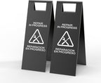 2 Pcs Maintenance Work in Progress Floor Sign , 24 Inch Stainless Steel Repair In Progress Sign Double Sided Foldable Bilingual Commercial Safety Warning for Hotel Market Restroom Restaurant Office (Black)