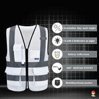 A-SAFETY XSmall White High Visibility Safety Vest with 4 Reflective Strips 7 Pockets,White X-Small