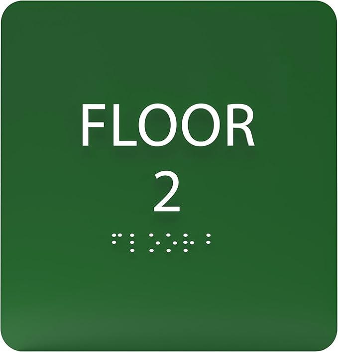 6" X6" Floor 2 Sign - ADA Compliant Tactile Graphics Grade 2 Braille Text Acrylic Wall Signs - Directional Assistance, Floor Number Safety Sign for Office, school Hospital, Apartment