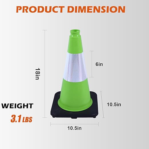 4 Pack 18 Inch Green PVC Traffic Cones Black Base Stable Durable, Parking Lot Driveway School Training Safety Cones Multi-Purpose (4, Green, 18 Inch)
