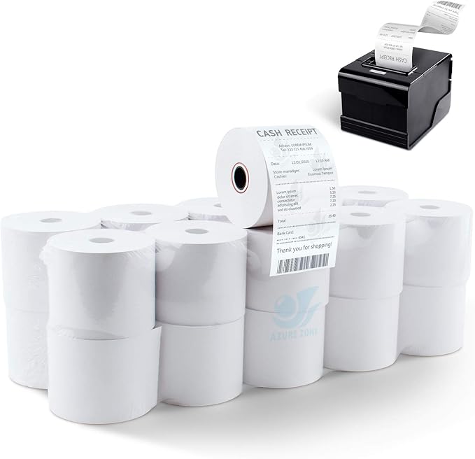 Azure Zone, Thermal Paper Rolls 2-1/4 X 230ft, 50 Rolls, Fits Most POS Machines and Cash Registers, Great for Businesses and Sales