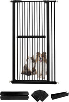 Lumizone Extra Tall Cat Gate 61.02" High Pressure Mounted Extra Wide 34.06"-38.38" (17Sizes) 1.37" Gap No Drilling Auto-Close Tall Pet Gate for Dogs (Black, 34.06"-38.38" W)