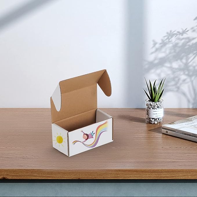 RLAVBL 50 Pack 4.6x2.2x2.2 Inches Small Shipping Boxes White Corrugated Cardboard Box for Small Business, Shipping, and Packing