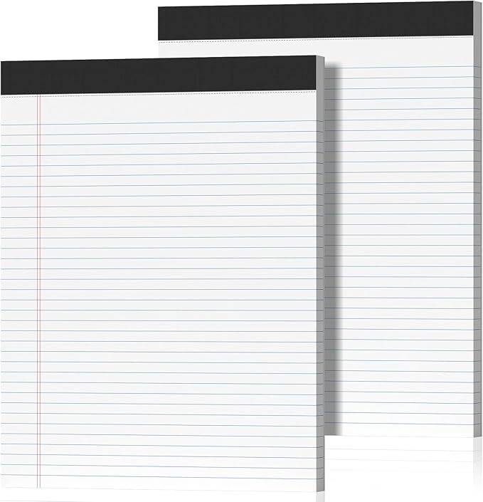 2 Pack Legal Pads 8.5 x 11 College Ruled Note Pads 8.5 x 11 Notepads 8.5 x 11 Micro Perforated Writing Pads 8.5 x 11 Pads of Paper Lined White Paper, 50 Sheets per Notepad for Home, Office, School