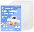 HOUYEE 200 Pack 5 Mil Thermal Laminating Sheets, Hold 8.5 x 11 Inch Sheets, Ultra Clear Laminating Pouches, 9 x 11.5 Inch Lamination Sheet Paper for Laminator, Letter Size, Office and School Supplies