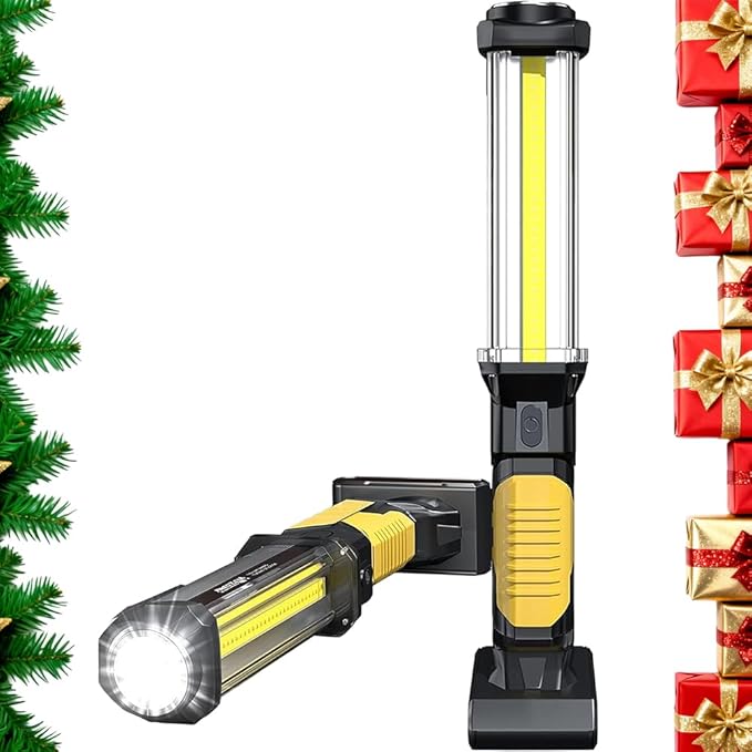 WARSUN Rechargeable COB LED Work Light-Magnetic Hands-Free Trouble Light with Hook, IPX4 Waterproof for Garage Repair, Stocking Stuffers Mens Gifts-Emergency Light Tool for Adults Men Dad (Yellow)