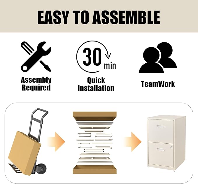 Filing Cabinet 2 Drawer with Lock, Under Desk Metal Filing Cabinet, Two Drawer Vertical File Cabinets Suitable for Letter-Size Files, Light Duty Metal File Storage for Home Office - Assembly Required