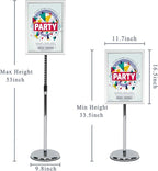 Pedestal Poster Stand, Adjustable Aluminum 11 x 17 Floor Standing Holder for Vertical and Horizontal View Sign Display, Silver