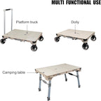3 Pieces Camping Table Cart Set Multi-Purpose Used as Picnic Table & Dolly & Platform Truck 3-in-1 Wagon with Swivel Wheels for Camping Travel Shopping Outdoor (1 Cart and 2 Crates)