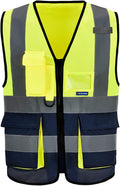 Yellow Navy High Visibility reflective Safety Vest with 4 Reflective Strips 7 Pockets 4xl-5xl