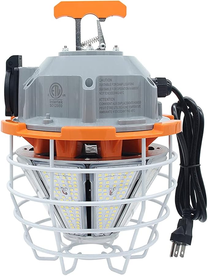 150W LED Temporary Work Light Fixture 110V-277V 25000ML 5000K Light Daylight White,Jobsite Lighting,Stainless Steel Protective Cover for Outdoor Construction High Bay Warehouse