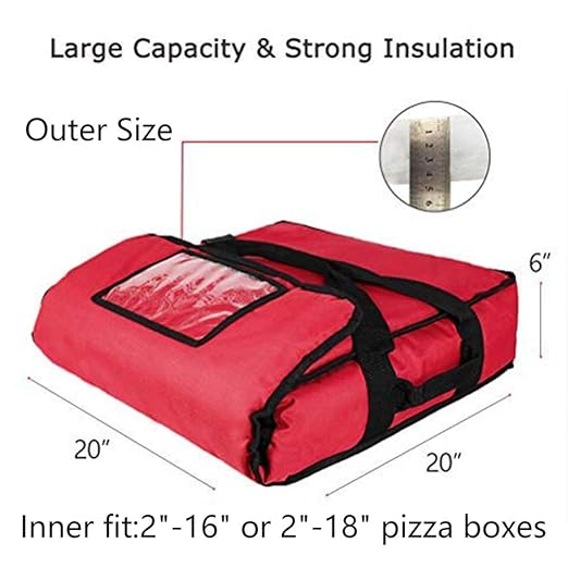 Insulated Pizza Bag Thermal Pizza & Food Delivery Bags Commercial Professional Warmer Carrier Pizza Boxes Moisture Free for 2-16" or 2-18"(Red)