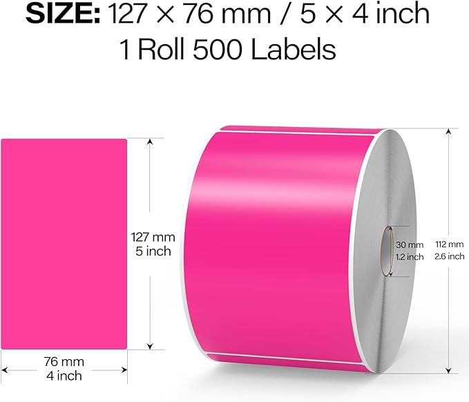500 Pcs Large Moving Labels for Boxes 3 ×5 Inch Vinyl Self Adhesive Rectangle Stickers Color Coding Labels Waterproof Removable for Storage Bins Classroom Office Warehouse, Fluorescent Pink