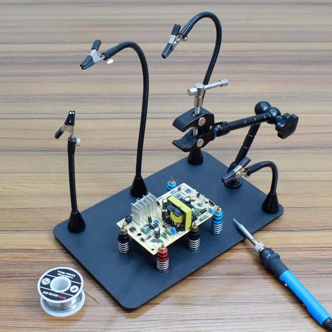 Helping Hands Magnetic Soldering Clamp with 2.16-inch Jaw Opening, Super Clamp with 1/4 and 3/8 Thread, Flexible Articulating Arms with Clamps, Magnetic PCB Clip for Heat Gun Repairing DIY Work