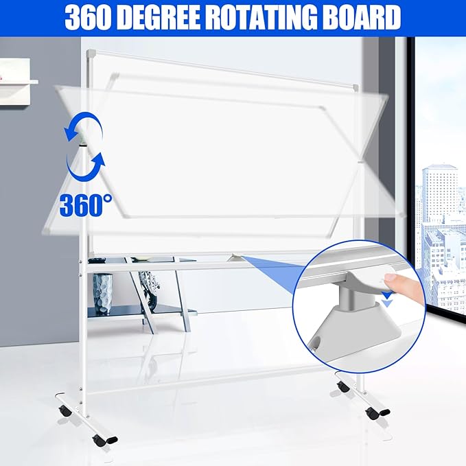 Large Rolling White Boards on Wheels 60 X 48 Magnetic Dry Erase Board with Stand, Double-Sided Mobile Whiteboard with Stands, 5' x 4' White Board with Eraser & Marker & Magnet & Calendar