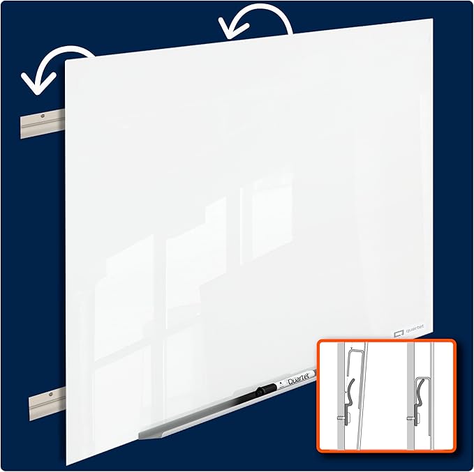 Quartet Magnetic Dry Erase Board, 72" x 48" Glass White Board for Wall, Frameless, InvisaMount, White (Q25F03IMW)