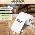 4 x 3 Direct Thermal Label, 850 Labels per Roll - for Zebra, Arkscan and All Other Non-Dymo Thermal Label Printers.