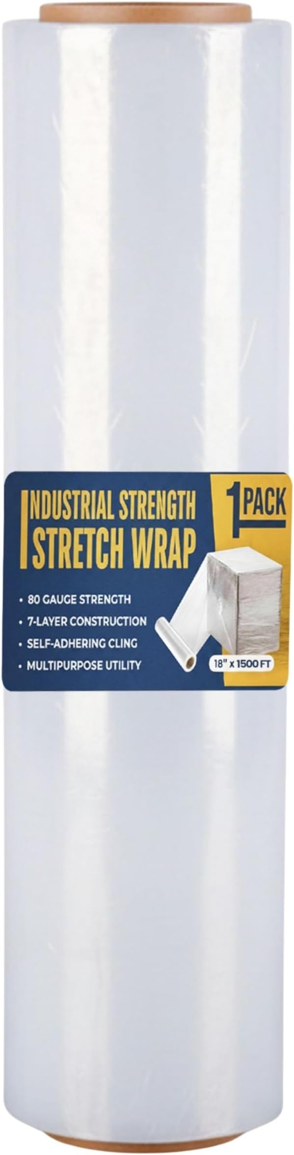 Rockin Rolls Stretch Film Wrap – 18" x 1500 FT x 80 Gauge, 1 Roll Heavy Duty Pallet Wrap, Clear Plastic Moving Wrap for Packing, Shipping, Furniture & Luggage – Durable Self-Adhering Shrink Wrap Roll