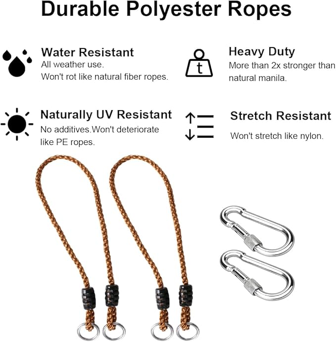 Set of 2 Tree Swing Safer Nylon Ropes 40 inch Indoor Outdoor Hammock Tree Swinging Chair Straps with Heavy Duty Stainless-Steel Carabiner Hanging Kit