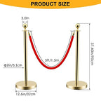 LOVMOR Stainless Steel Stanchion Post, 5 FT Red Carpet Ropes and Poles, 4 pcs Gold Stanchions with Red Rope, Hollow Base and Velvet Ropes Safety Barriers Set, Carpet Runner for Party