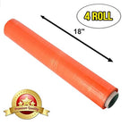 APQ 4 Rolls of Blown Hand Stretch Film 18" x 1500'. Orange Hand Stretch Wrap, 80 Gauge. Tear Resistant Residue Free Film for Moving, Shipping, Wrapping. Industrial Grade Pallet Shrink Wrap Film.
