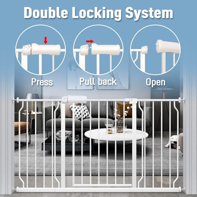 ALLAIBB Extra Wide Pressure Mount Baby Gate Auto Close White Metal Child Dog Pet Safety Gates with Walk Through for Stairs,Doorways,Kitchen and Living Room (71.65-85.03"/182-218cm)