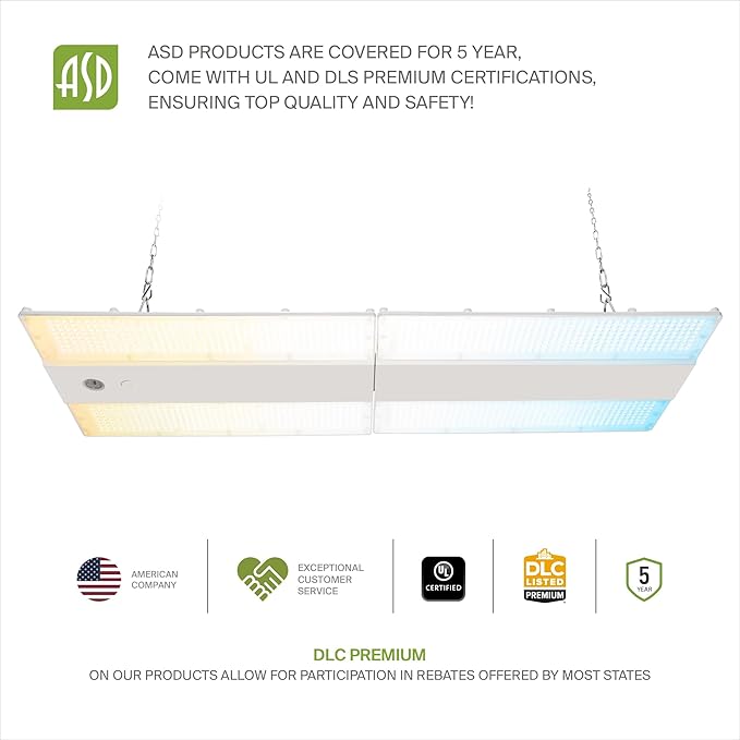 ASD LED Linear High Bay Light Fixture, Commercial Shop Lighting | 3CCT, Dimmable, Power Adjustable, DLC Premium, UL Listed | 500W 78000LM 3500-5000K 200-480V | Warehouse, Garage, Workshop Lamp | White