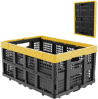 49L Collapsible Crate, Milk Crate for Storage, Foldable Storage Crate, Stackable Crate for Organizing for Home, Shopping, Camping, School, Office, Warehouse, Yellow