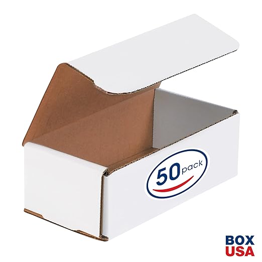 Box USA Small Shipping Boxes 6"L x 3"W x 2"H, 50-Pack - White Box Crush-Proof Mailers for Packaging, Storage, Gifts or Bulk Business Orders