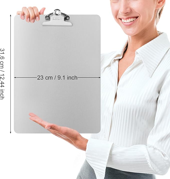 ZCZN Metal Clipboard, 4 Pack Heavy Duty Aluminum Clipboards 12 x 9 Inches, A4 Letter Sizer Document Holder with High Capacity Clip, Suitable for School, Office, Jobsite or Medical Staff, Silver