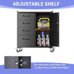 Metal Garage Storage Cabinet on Wheels, Lockable Rolling Tool Cabinet with Drawer and Shelves, Heavy Duty Mobile Steel Cabinet for Garage Warehouse Workshop