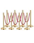 VEVOR Stanchions and Velvet Ropes 8Pcs, Hollow Base with Stainless Steel Post, 6 Red Velvet Ropes and Posts, Crowd Control Barriers Gold Stanchions, Red Carpet Runner Poles for Party Supplies