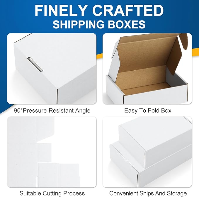 Famagic 30 Pack 13x10x2 Inch Small Shipping Boxes White Corrugated Cardboard Boxes Mailer for Small Business, Mailing Boxes for Packaging Bulk