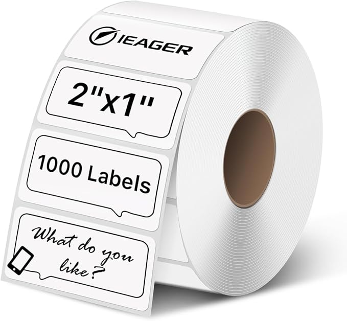 iEager 2x1 Inch Thermal Labels, White Rectangle Thermal Printer Stickers, Durable Shipping Label Printer Sticker for Barcode, Name, Address, 1000 Labels/Roll