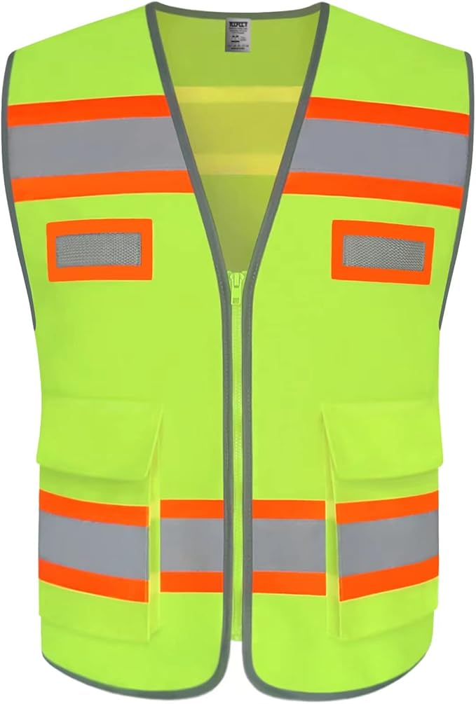 TCCFCCT High Visibility Vest with Pockets Reflective Safety Vest for Men Women, Construction Vest with Fluorescent Orange Extend Edge, Meets ANSI/ISEA Standards, Yellow, S