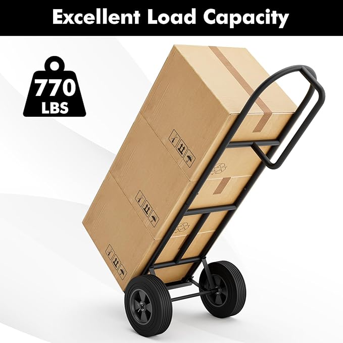 Goplus Hand Truck, P-Handle Hand Truck Dolly with Vertical Loop Handle, 10” Wheels, 15” x 9” Foldable Nose Plate, 660 LBS Capacity, Heavy Duty Metal Dolly Cart for Lifting, Moving, Delivery, Stairs