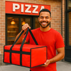 Bodaon Insulated Food Delivery Bag 16" x 16" x 6" – Compact Pizza Bag Holds Up to 3 Pizza Boxes, Foldable Thermal Carrier Cooler for Commercial Food Delivery Staff, Red