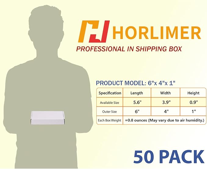 HORLIMER 6x4x1 inches Shipping Boxes Set of 50, White Corrugated Cardboard Box Literature Mailer