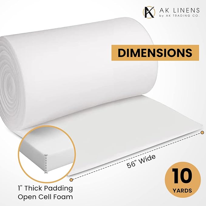 AK TRADING CO. 1” Thick Open Cell Upholstery Foam Padding – 56” Wide – by The Yard – Soft, High-Quality Upholstery, Crafts & DIY Projects Foam