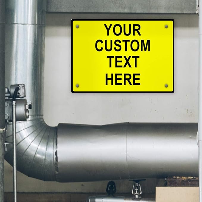 Aluminum Weatherproof Metal Sign Multiple Sizes Custom Personalized Text Here Yellow Black Caution Horizontal Street Signs 10x7Inches
