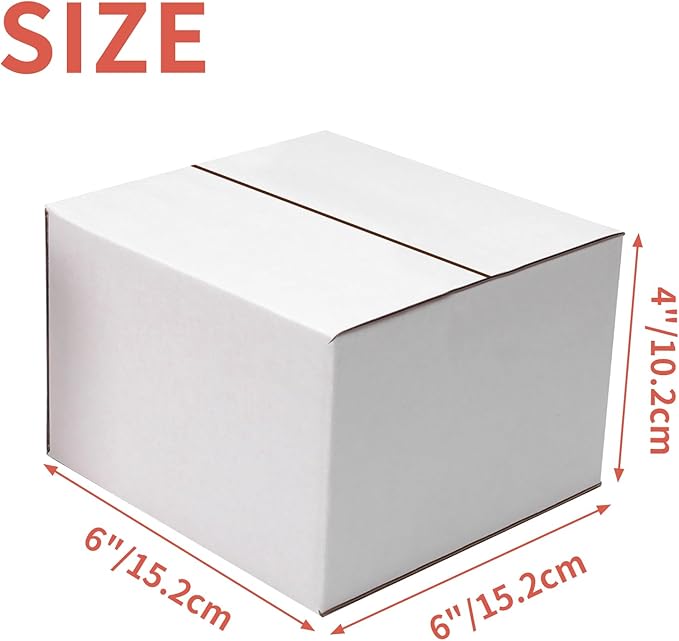 25 Packs Small Shipping Boxes 6x6x4 Inches, White Corrugated Cardboard Box for Shipping, Packing, Business, DIY