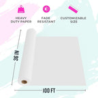 Bryco Goods White Kraft Paper Roll - 36” x 100’ (1200”) - Made in USA - Banner Paper for Painting, Easel Use, Bulletin Boards, Wall Décor, Gift Wrapping, and Children's Projects