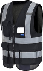 A-SAFETY High Visibility safety vest black pockets