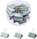 Temiary Aesthetic Binder Clips, 24 Pcs 1.26 Inches Small Metal Binder Clip with Clear Storage Container, Binding Paperwork Clamps for School Teachers Office Supplies (Green)