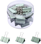 Temiary Aesthetic Binder Clips, 24 Pcs 1.26 Inches Small Metal Binder Clip with Clear Storage Container, Binding Paperwork Clamps for School Teachers Office Supplies (Green)