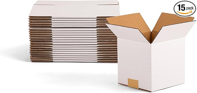 5x5x5 inch Small Shipping Boxes, White Corrugated Cardboard Boxes for E-Commerce, Mailing, Storage, Gifts Wrapping, 15 Pack