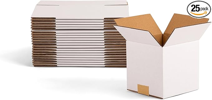 4x4x4 inch Small Shipping Boxes, White Corrugated Cardboard Boxes for E-Commerce, Mailing, Storage, Gifts Wrapping, 25 Pack