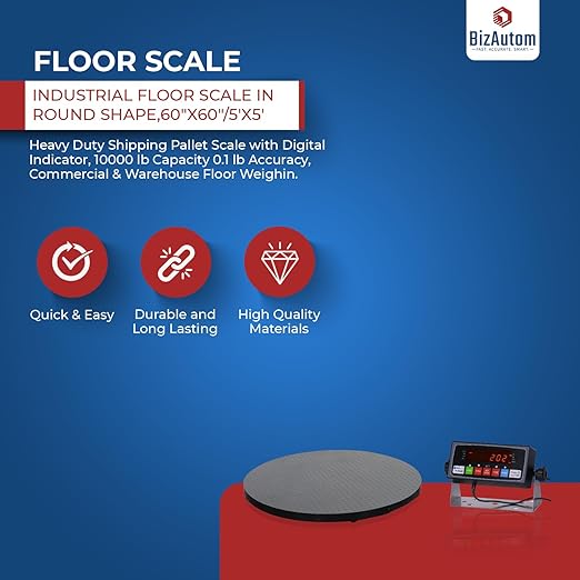 Floor Scale, Industrial Floor Scale in Round Shape, 60"x60"/5'x5' Heavy Duty Shipping Pallet Scale with Digital Indicator, 10000lb Capacity x1lb Accuracy, Commercial & Warehouse Floor Weighing