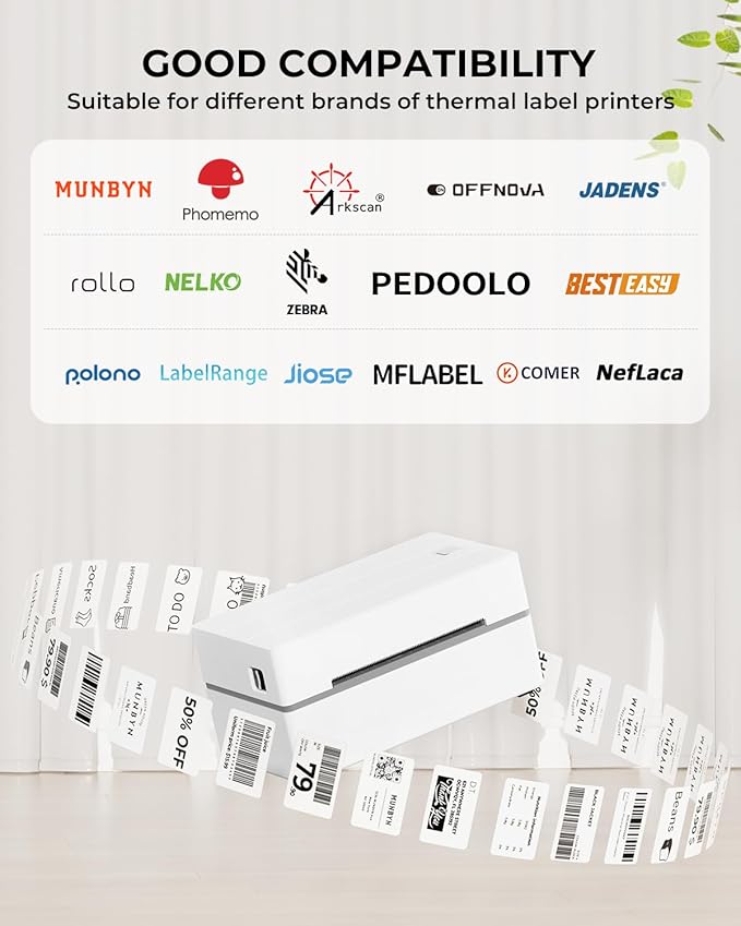 MUNBYN 2x1In Thermal Sticker Labels, Address Barcode Self-Adhesive Label Paper for Direct Thermal Printer and Business, Multi-Purpose Shipping Mailing Name Rectangle White Sticker,6000 Sheets/6 Rolls