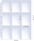 HERKKA Trading Card Sleeve Pages, 100 Pack 9 Pocket Album Pages 11 Holes Fit 3 Ring Binder